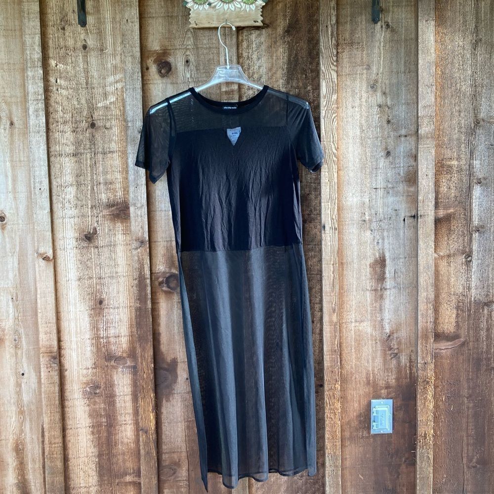 Cha Cha Vente Mesh Short Sleeve Double Slit Swim Cover-up Shirt Dress